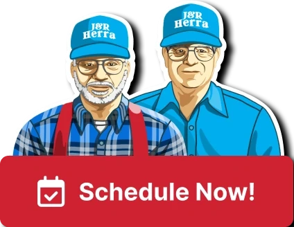 Illustration Of Two Men In J&Amp;R Herra Hats, With A &Quot;Schedule Now!&Quot; Button Below.