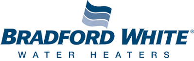 Bradford White Water Heaters Logo With Three Blue Wavy Lines Above The Company Name In Bold Blue Letters.