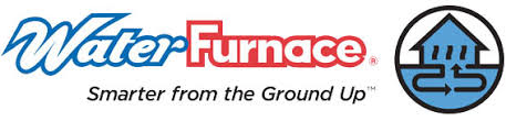 Waterfurnace Logo With The Tagline &Quot;Smarter From The Ground Up&Quot; And An Icon Of A House With Pipes Indicating Geothermal Energy.